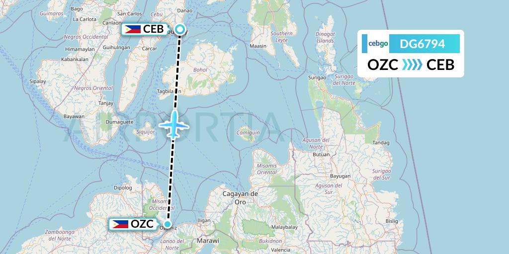 DG6794 Cebgo Flight Map: Ozamiz to Cebu
