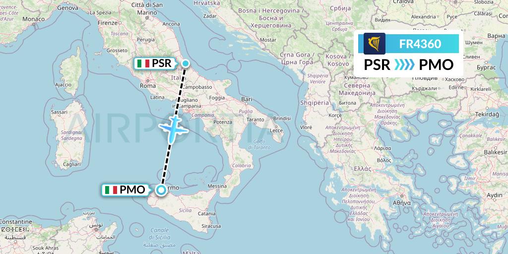 FR4360 Ryanair Flight Map: Pescara to Palermo