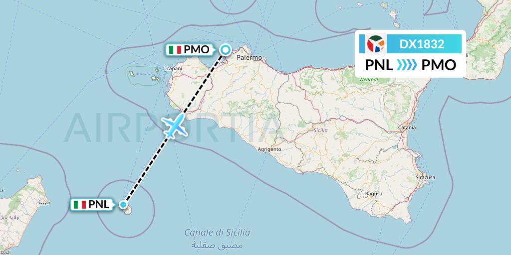 DX1832 Danish Air Transport Flight Map: Pantelleria to Palermo
