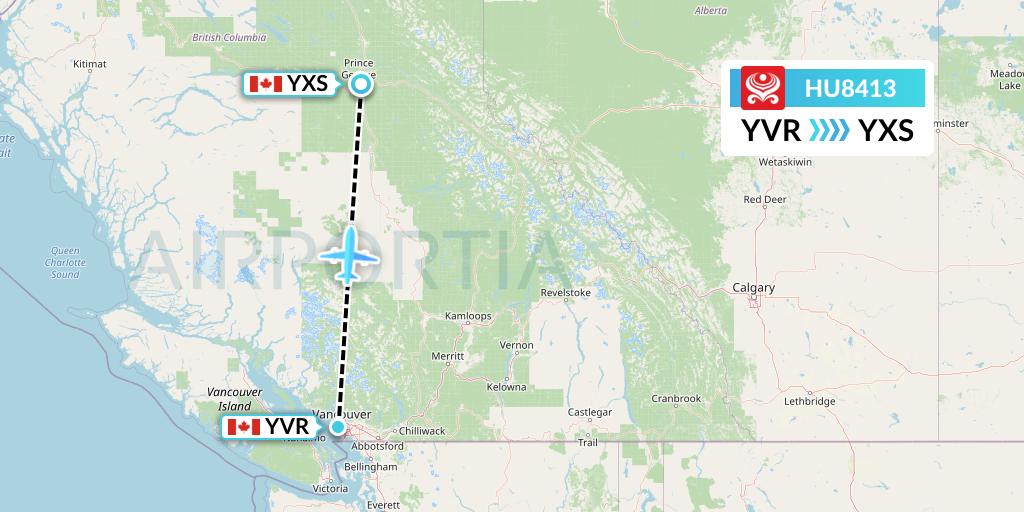 HU8413 Hainan Airlines Flight Map: Vancouver to Prince George