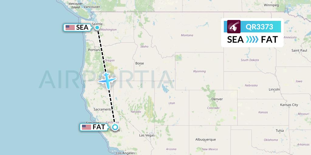 QR3373 Qatar Airways Flight Map: Seattle to Fresno