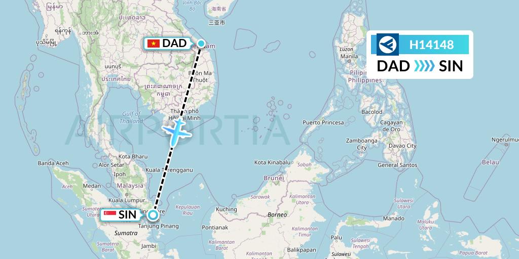 H14148 Hahn Air Systems Flight Map: Da Nang to Singapore