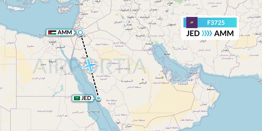 F3725 flydeal Flight Map: Jeddah to Amman