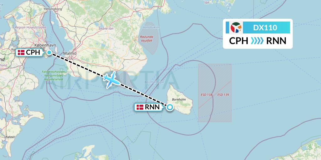 DX110 Danish Air Transport Flight Map: Copenhagen to Ronne