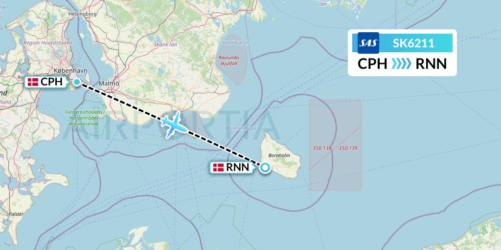 SK6211 SAS Flight Map: Copenhagen to Ronne