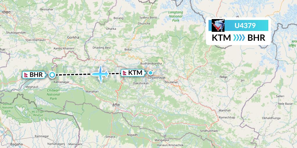 U4379 Buddha Air Flight Map: Kathmandu to Bharatpur
