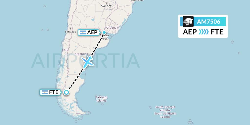 AM7506 Aeromexico Flight Map: Buenos Aires to El Calafate