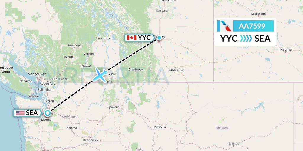 AA7599 American Airlines Flight Map: Calgary to Seattle