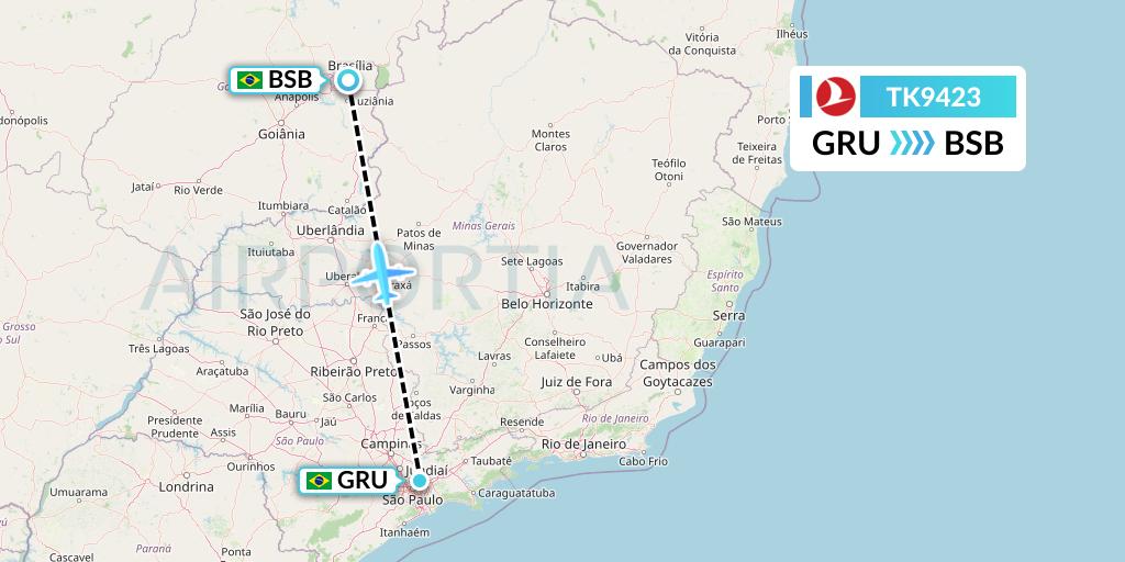 TK9423 Turkish Airlines Flight Map: Sao Paulo to Brasilia