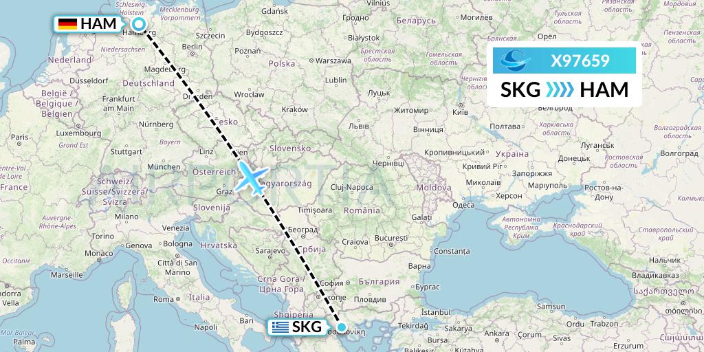 X97659 Avion Express Flight Map: Thessaloniki to Hamburg