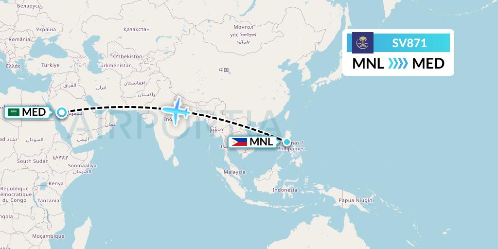 SV871 Saudi Arabian Airlines Flight Map: Manila to Medina