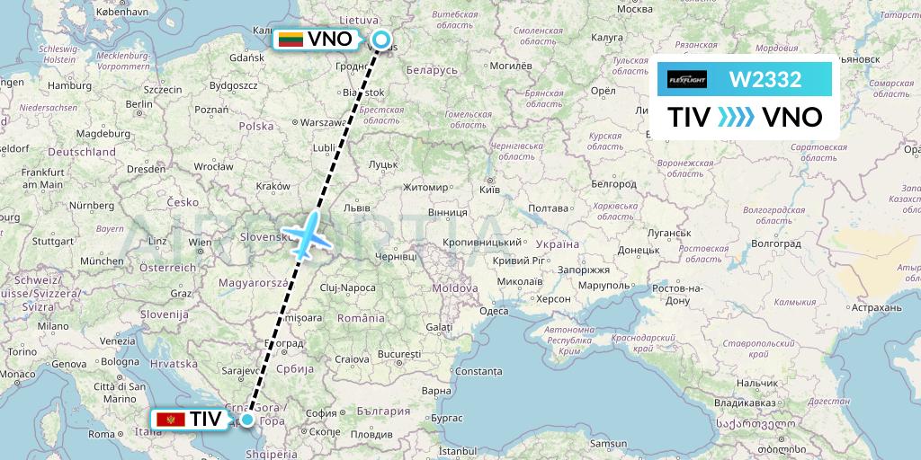 W2332 Flex Flight Flight Map: Tivat to Vilnius