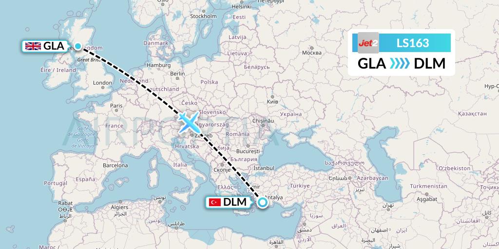 LS163 Jet2 Flight Map: Glasgow to Dalaman