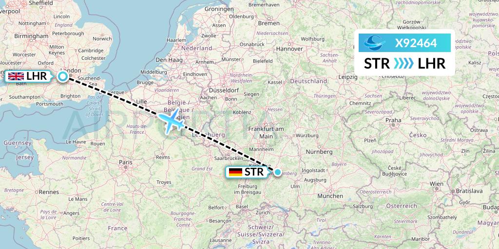 X92464 Avion Express Flight Map: Stuttgart to London