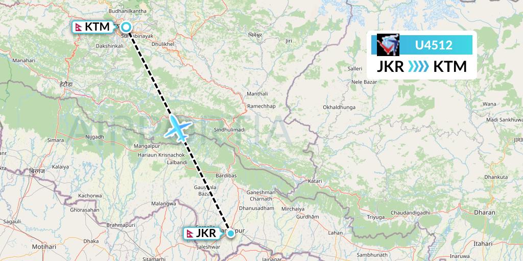 U4512 Buddha Air Flight Map: Janakpur to Kathmandu