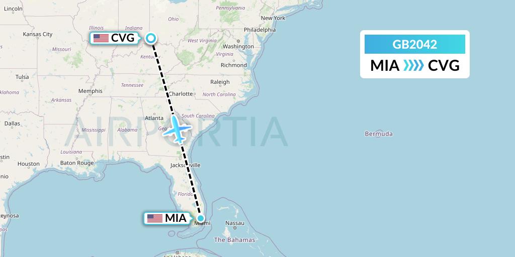 GB2042 ABX Air Flight Map: Miami to Cincinnati