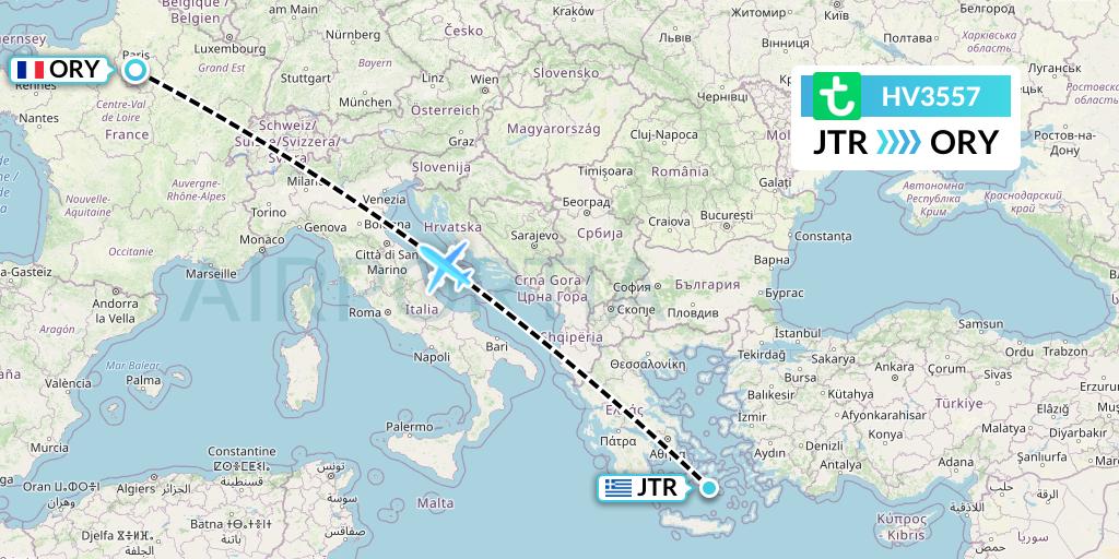 HV3557 Transavia Flight Map: Santorini to Paris