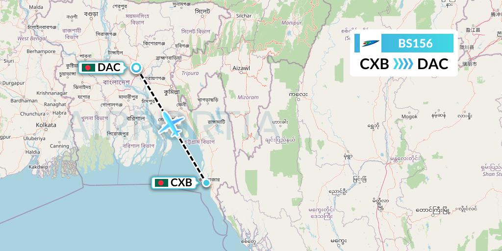 BS156 US-Bangla Airlines Flight Map: Cox's Bazar to Dhaka