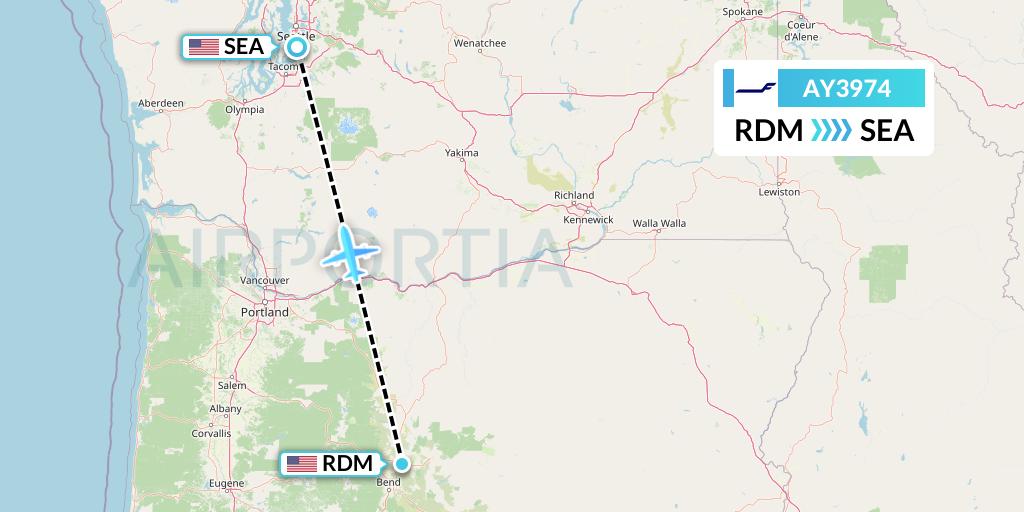 AY3974 Finnair Flight Map: Redmond to Seattle