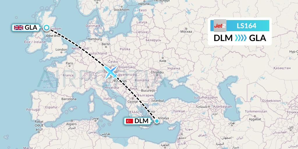 LS164 Jet2 Flight Map: Dalaman to Glasgow