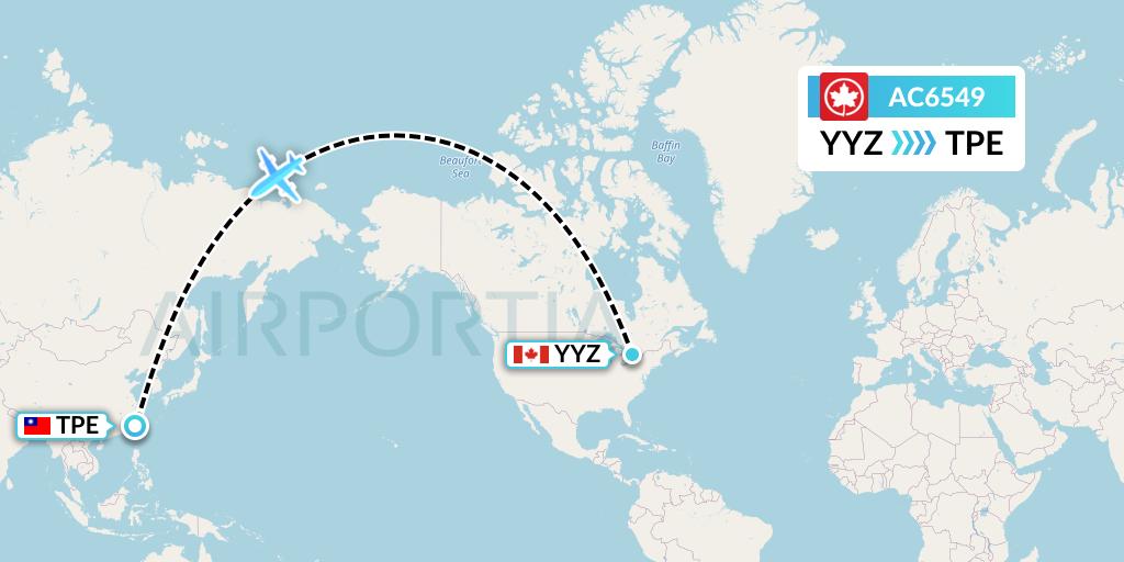 AC6549 Air Canada Flight Map: Toronto to Taipei