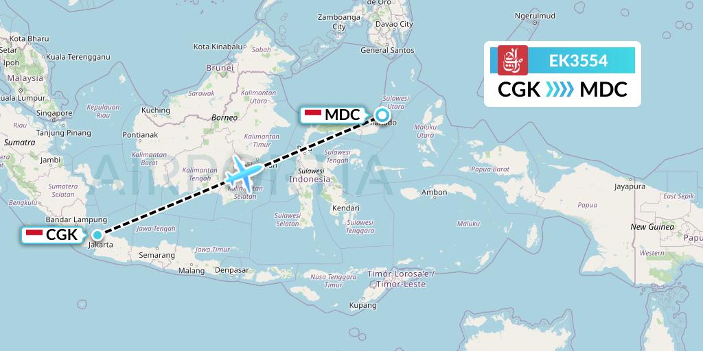 EK3554 Emirates Flight Map: Jakarta to Manado