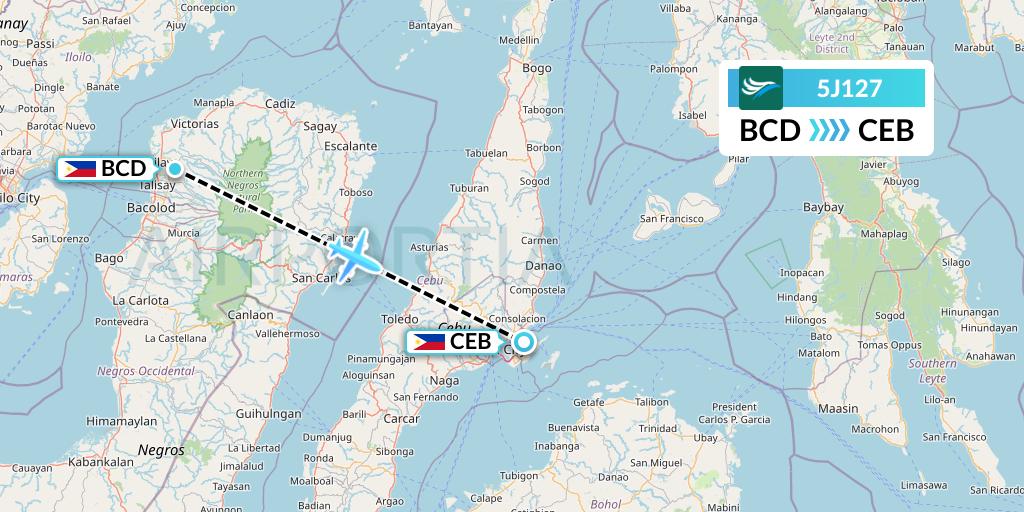 5J127 CEBU Pacific Air Flight Map: Bacolod City to Cebu
