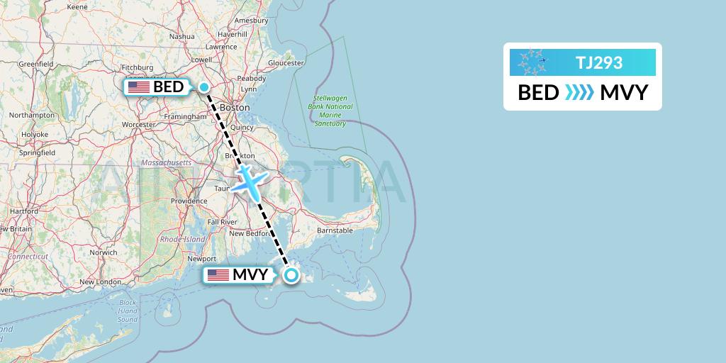 TJ293 Tradewind Aviation Flight Map: Bedford to Martha's Vineyard