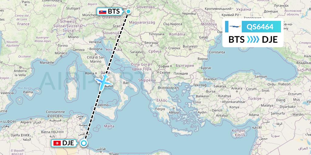 QS6464 Smartwings Flight Map: Bratislava to Djerba