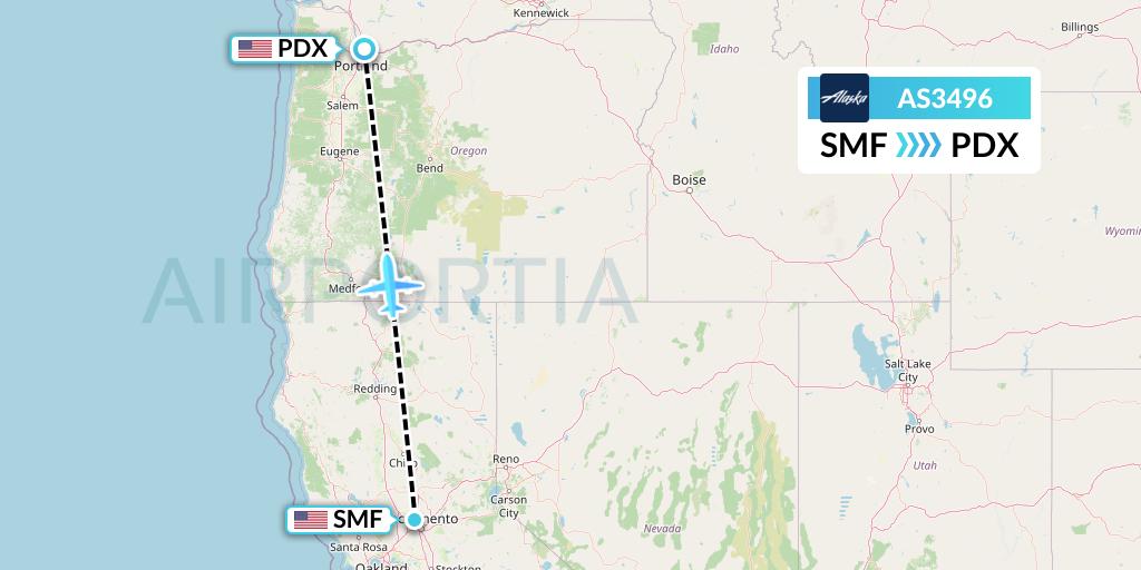 AS3496 Alaska Airlines Flight Map: Sacramento to Portland