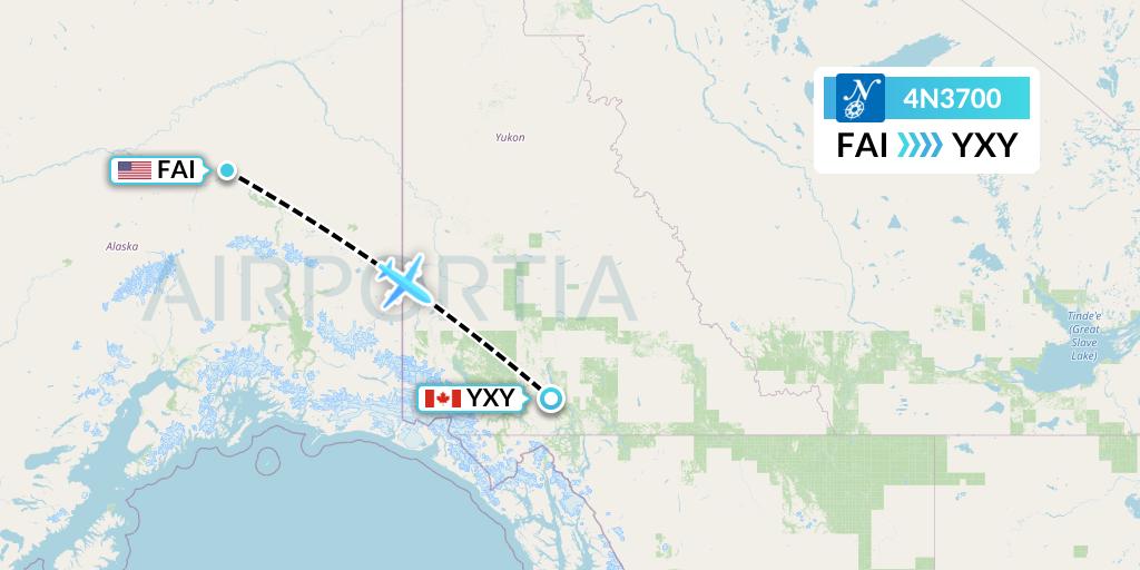4N3700 Air North Flight Map: Fairbanks to Whitehorse