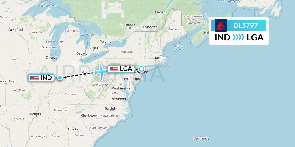 DL5797 Delta Air Lines Flight Map: Indianapolis to New York