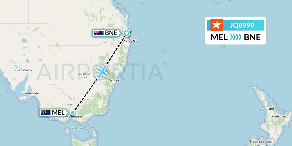 JQ8990 Jetstar Airways Flight Map: Melbourne to Brisbane