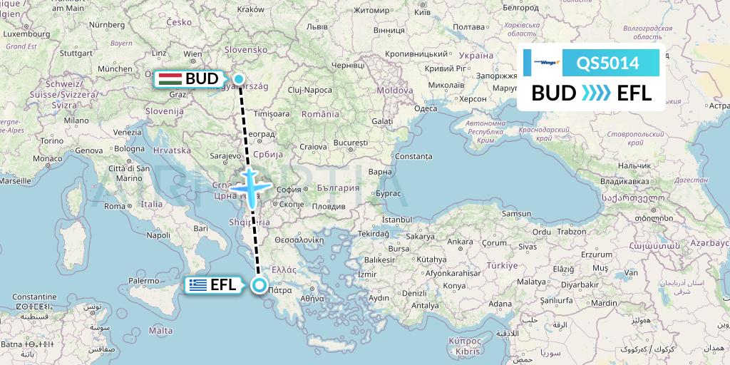 QS5014 Smartwings Flight Map: Budapest to Kefalonia