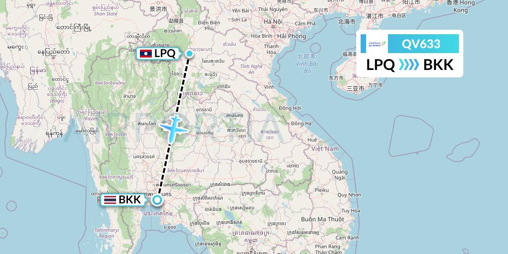 QV633 Lao Airlines Flight Map: Luang Prabang to Bangkok