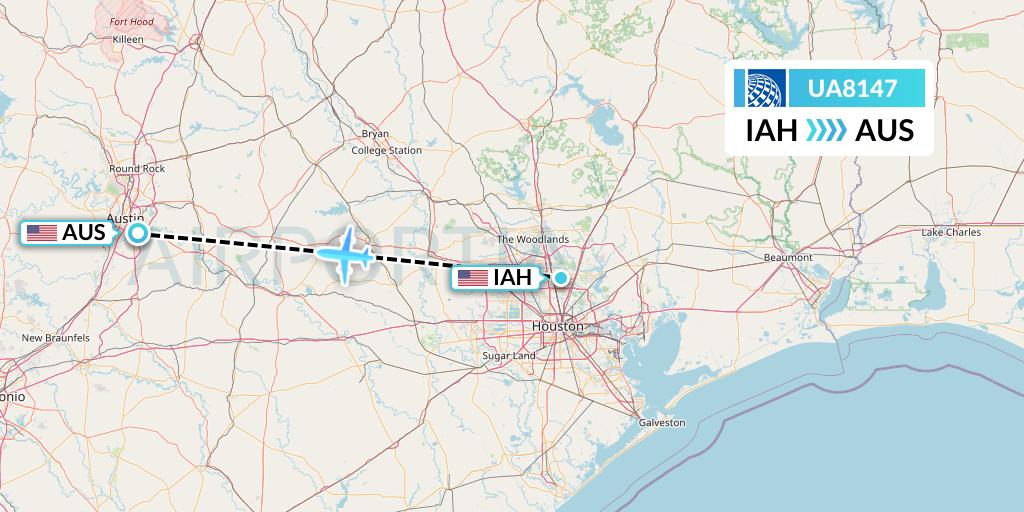 UA8147 United Airlines Flight Map: Houston to Austin