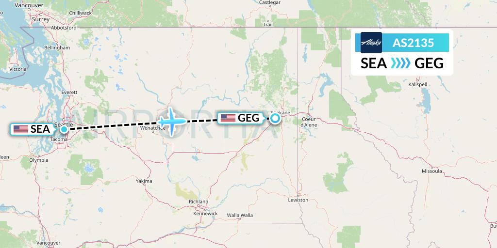 AS2135 Alaska Airlines Flight Map: Seattle to Spokane