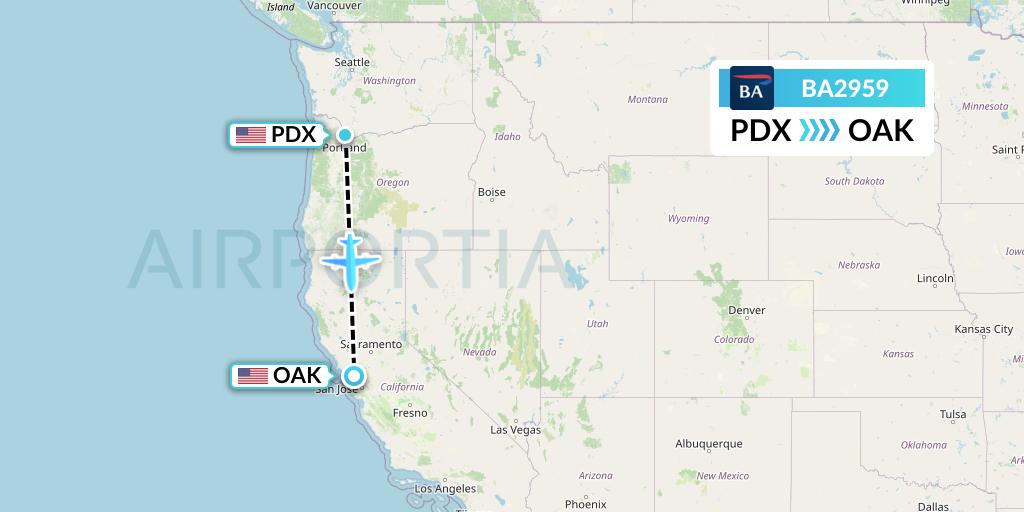 BA2959 British Airways Flight Map: Portland to Oakland