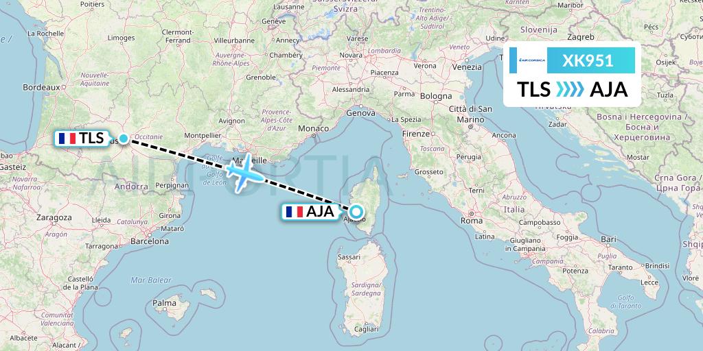 XK951 Air Corsica Flight Map: Toulouse to Ajaccio