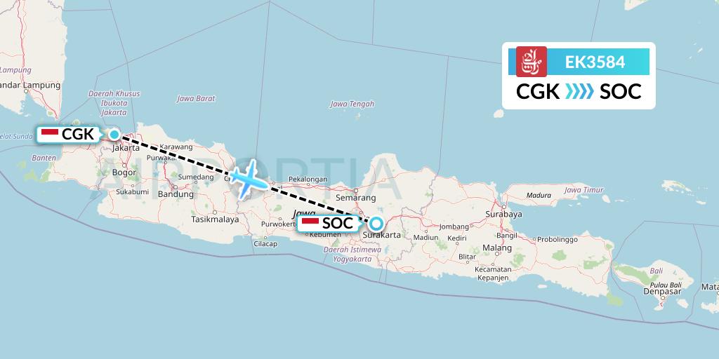 EK3584 Emirates Flight Map: Jakarta to Surakarta
