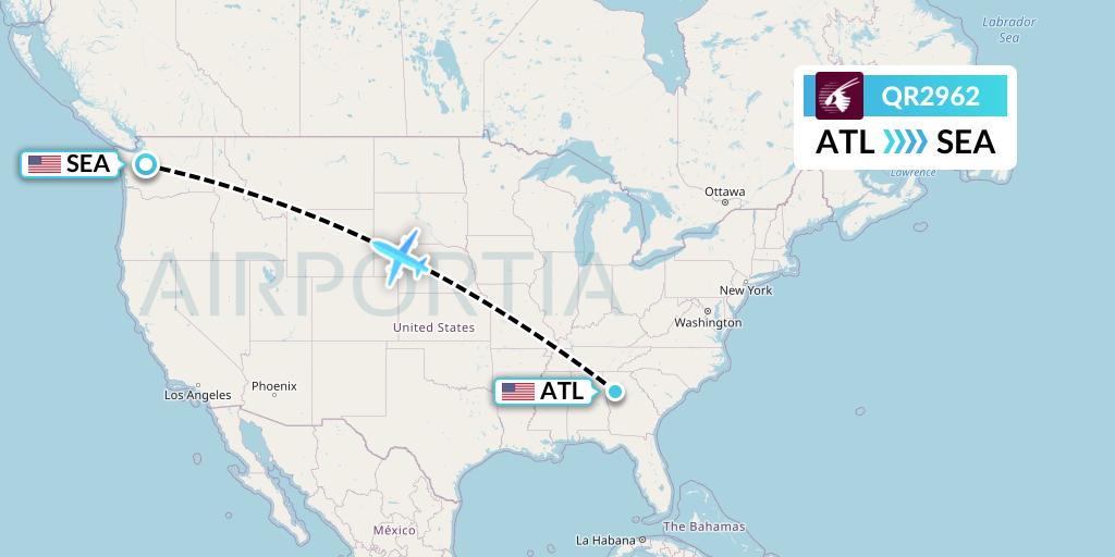 QR2962 Qatar Airways Flight Map: Atlanta to Seattle