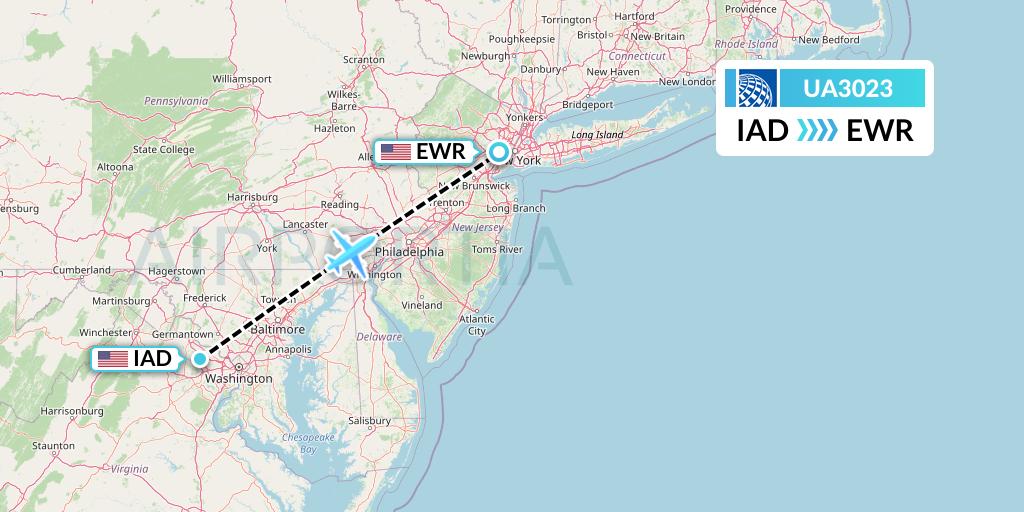 UA3023 United Airlines Flight Map: Washington to New York