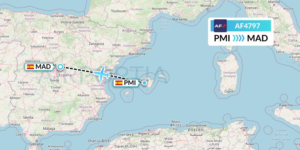 AF4797 Air France Flight Map: Palma de Mallorca to Madrid