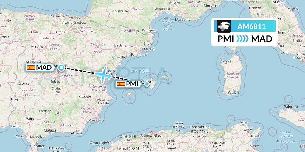 AM6811 Aeromexico Flight Map: Palma de Mallorca to Madrid