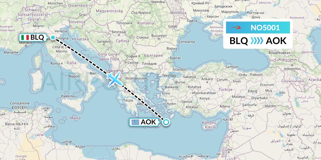 NO5001 Neos Flight Map: Bologna to Karpathos