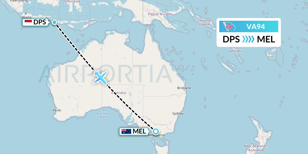 VA94 Virgin Australia Flight Map: Denpasar to Melbourne