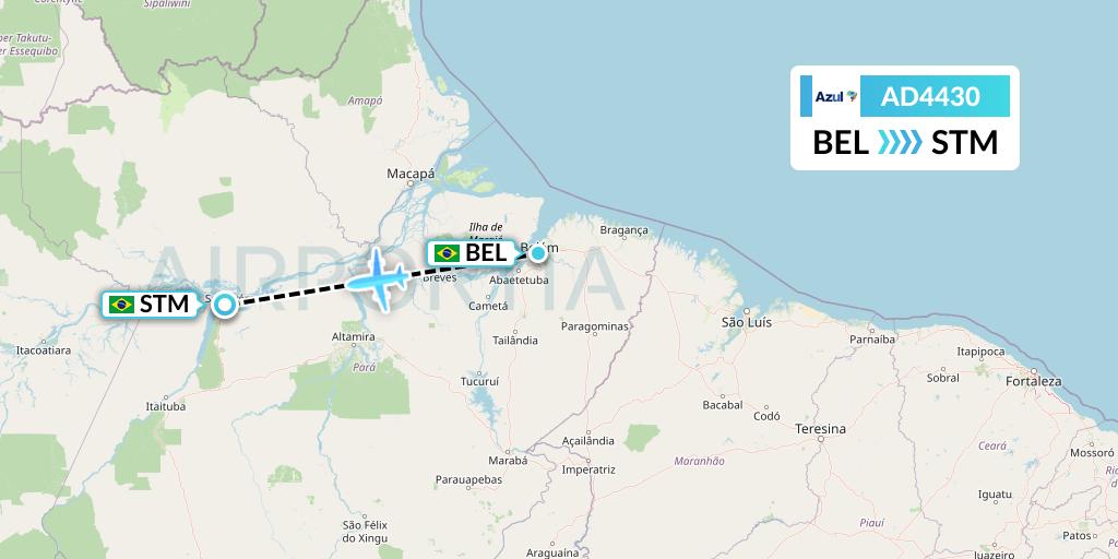 AD4430 Azul Brazilian Airlines Flight Map: Belem to Santarem