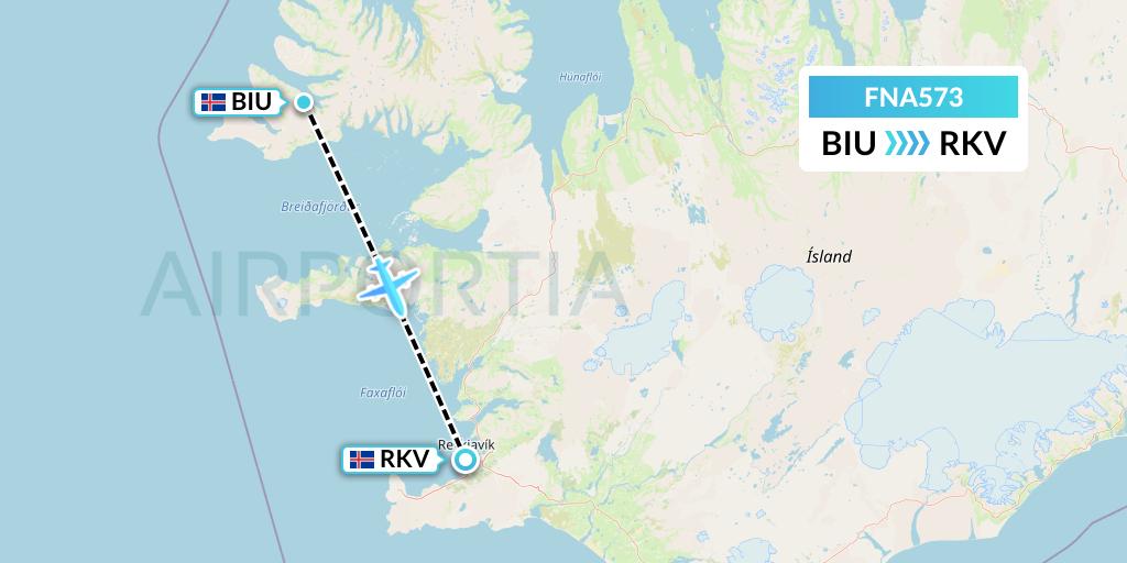FNA573 Norlandair Flight Map: Bildudalur to Reykjavik