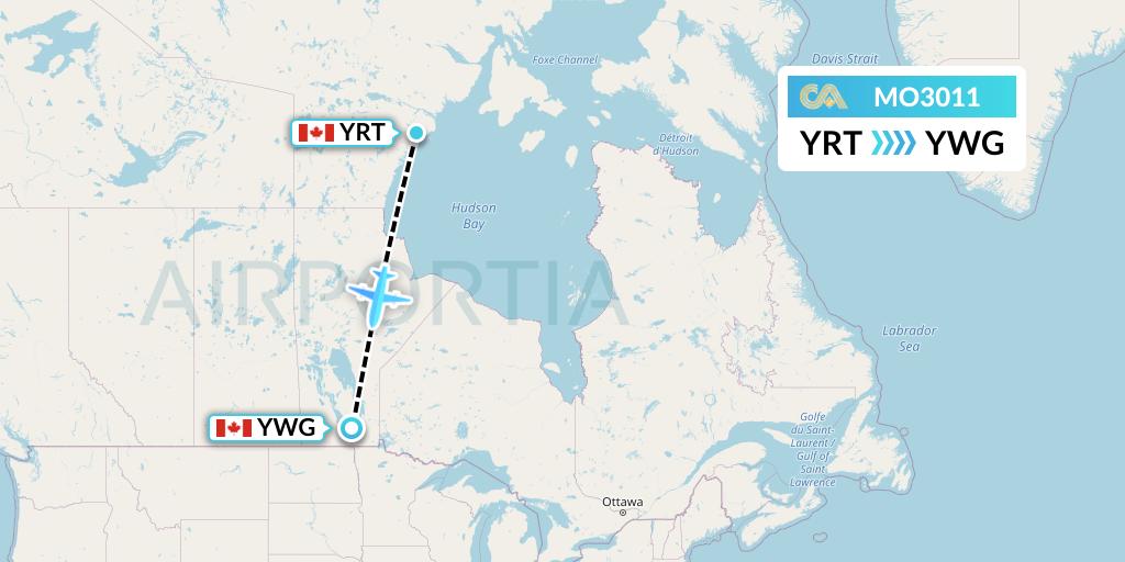MO3011 Calm Air Flight Map: Rankin Inlet to Winnipeg