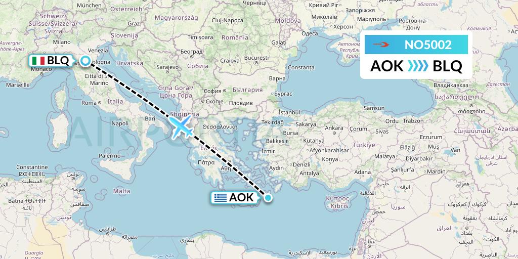 NO5002 Neos Flight Map: Karpathos to Bologna